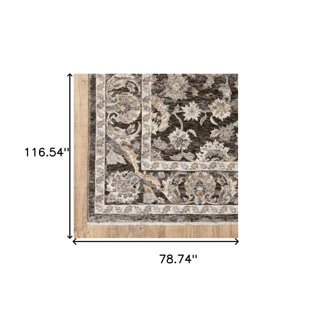 6 X 9 Grey And Ivory Oriental Power Loom Stain Resistant Area Rug With Fringe Image 11