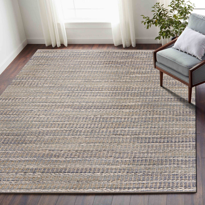 5 x 8 Blue and Cream Braided Jute Area Rug Image 11