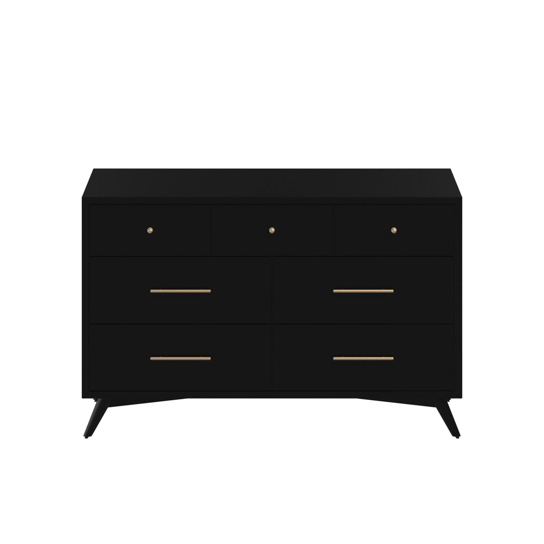 56" Black Solid Wood Seven Drawer Double Dresser Image 1