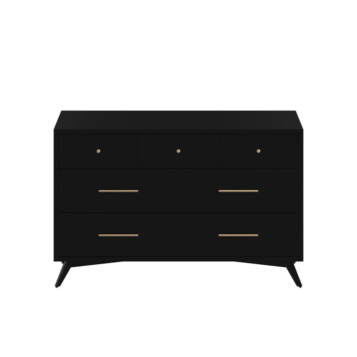 56" Black Solid Wood Seven Drawer Double Dresser Image 1