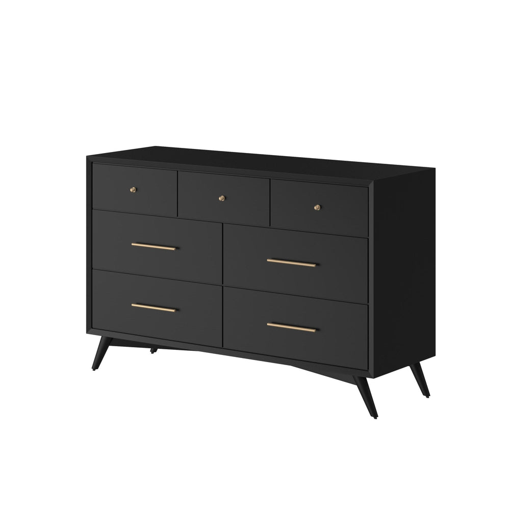 56" Black Solid Wood Seven Drawer Double Dresser Image 2