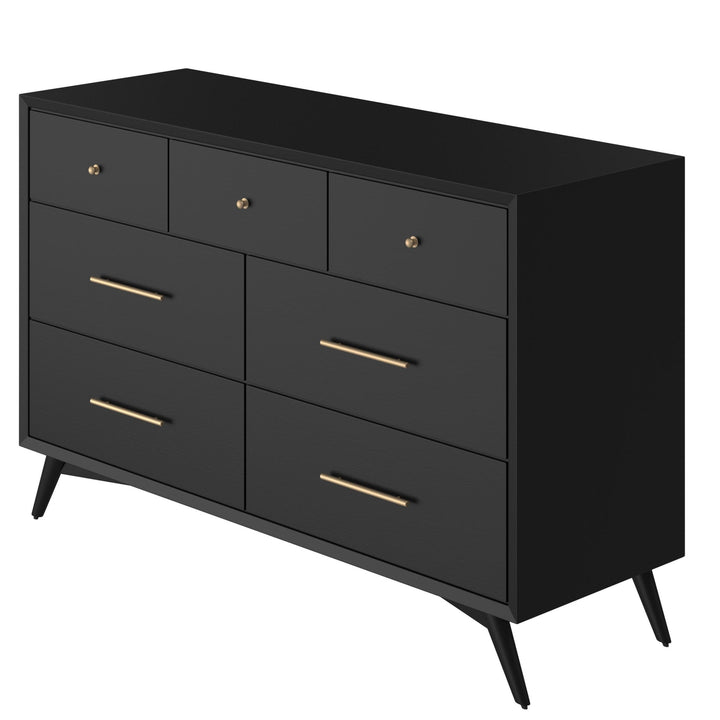 56" Black Solid Wood Seven Drawer Double Dresser Image 5