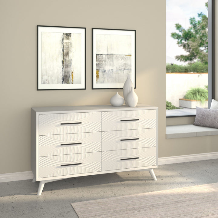 56" White Solid Wood Six Drawer Double Dresser Image 1