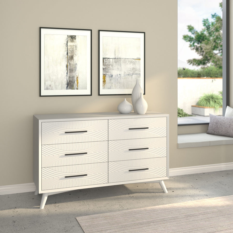 56" White Solid Wood Six Drawer Double Dresser Image 1