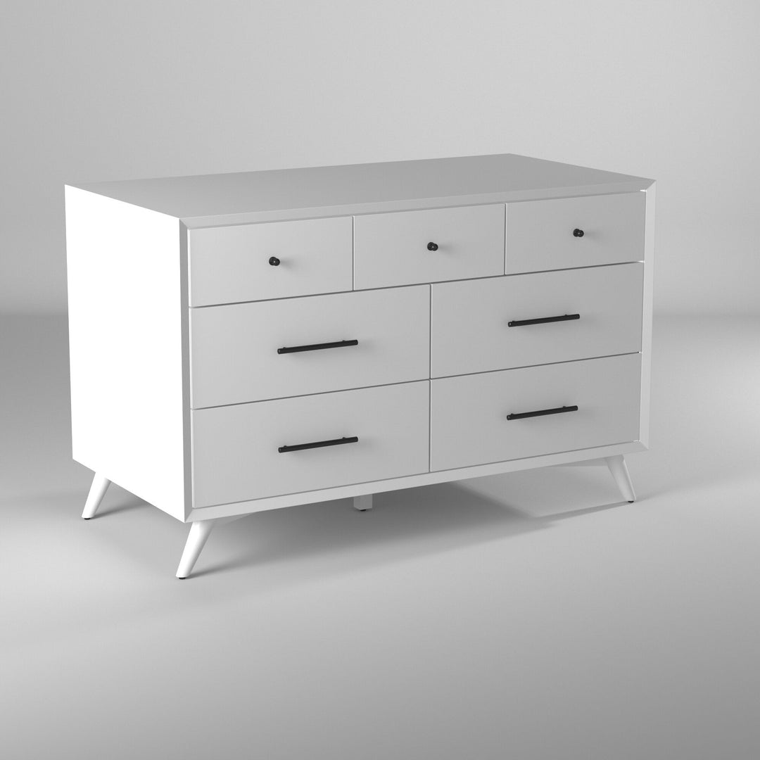 56" White Solid Wood Seven Drawer Double Dresser Image 3