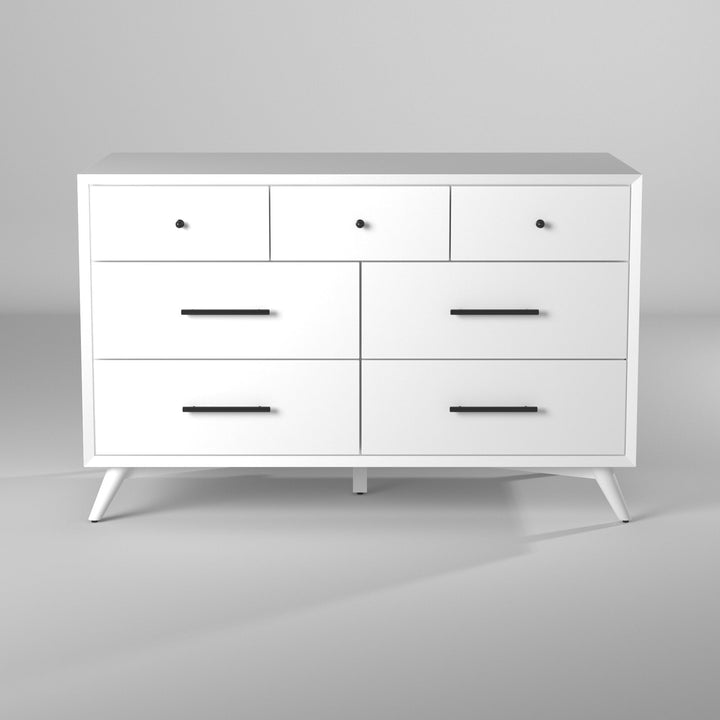 56" White Solid Wood Seven Drawer Double Dresser Image 5