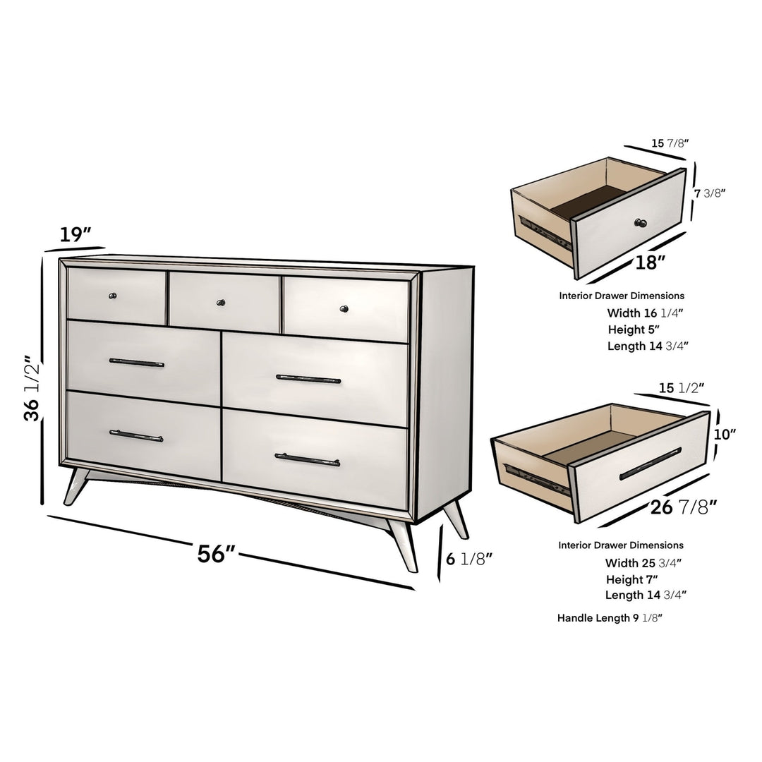 56" White Solid Wood Seven Drawer Double Dresser Image 8