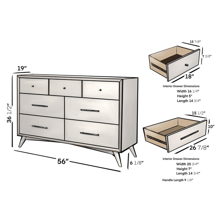 56" White Solid Wood Seven Drawer Double Dresser Image 8