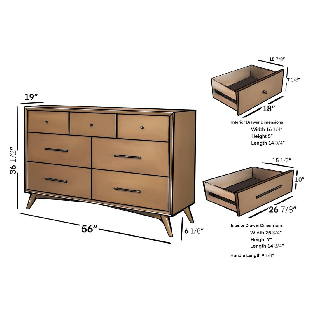 56" Brown Solid Wood Seven Drawer Double Dresser Image 9