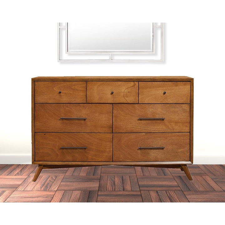 56" Brown Solid Wood Seven Drawer Double Dresser Image 10