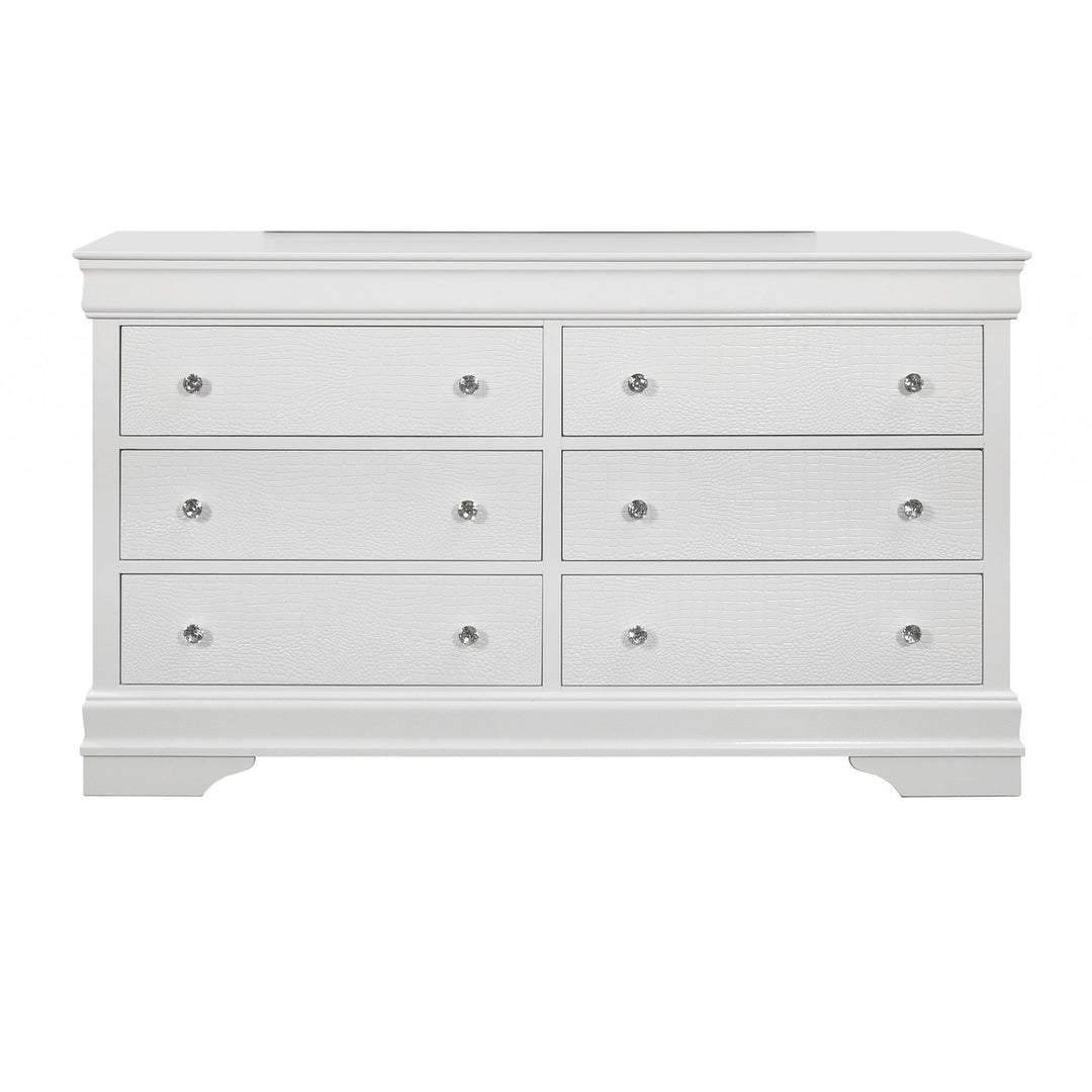 58" Metallic White Solid Wood Six Drawer Double Dresser Image 1