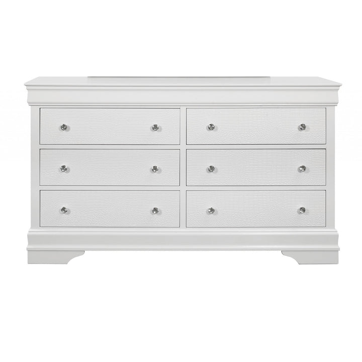 58" Metallic White Solid Wood Six Drawer Double Dresser Image 1