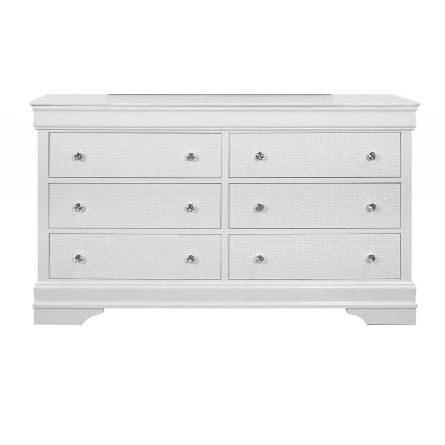 58" Metallic White Solid Wood Six Drawer Double Dresser Image 1