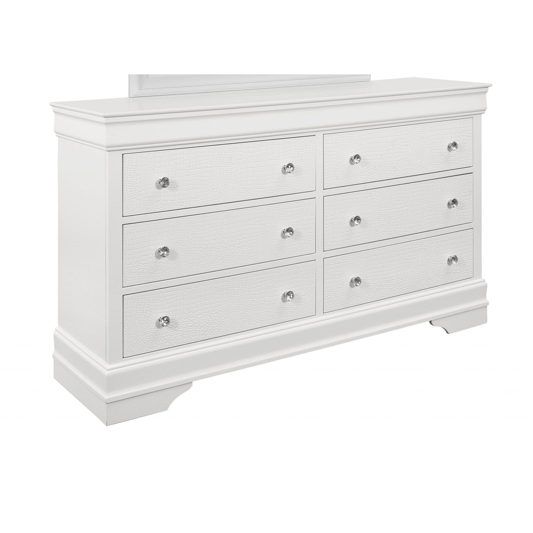 58" Metallic White Solid Wood Six Drawer Double Dresser Image 2