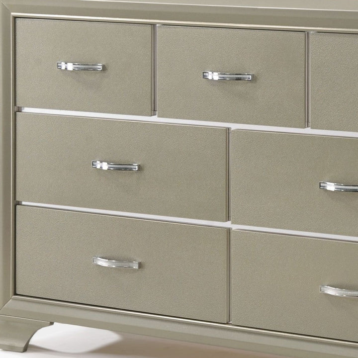 58" Champagne Solid and Manufactured Wood Seven Drawer Triple Dresser Image 3