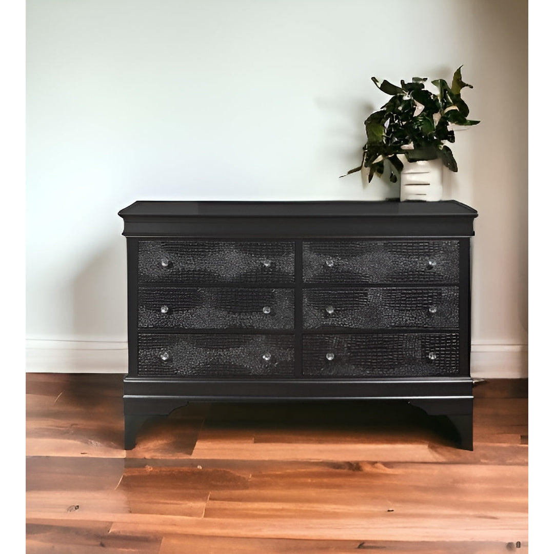 58" Metallic Grey Solid Wood Six Drawer Double Dresser Image 5