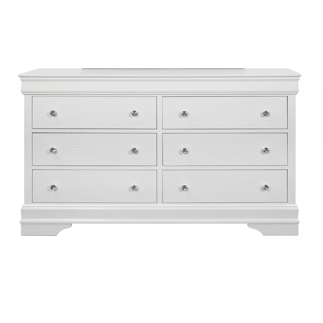 58" Metallic White Solid Wood Six Drawer Double Dresser Image 3