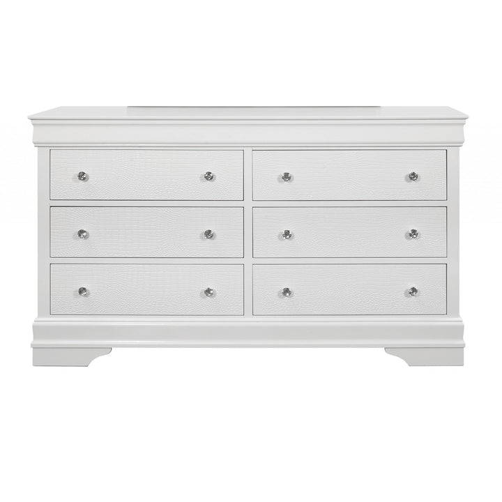 58" Metallic White Solid Wood Six Drawer Double Dresser Image 3