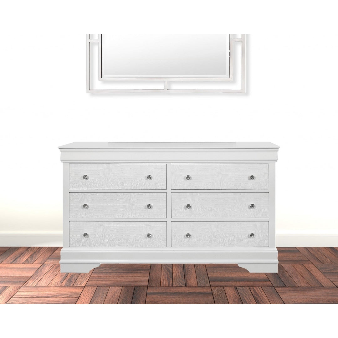 58" Metallic White Solid Wood Six Drawer Double Dresser Image 6