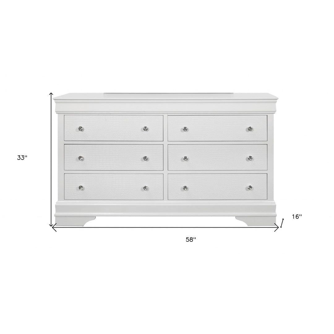 58" Metallic White Solid Wood Six Drawer Double Dresser Image 7