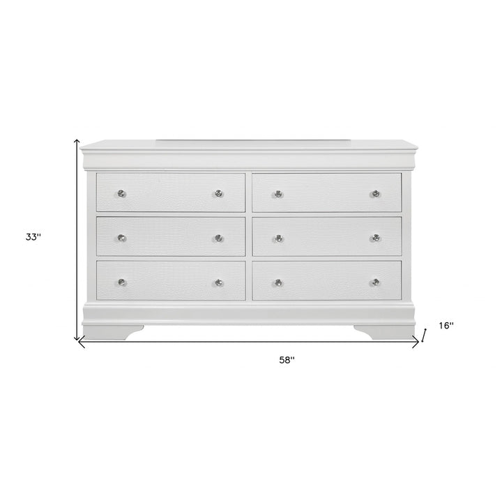 58" Metallic White Solid Wood Six Drawer Double Dresser Image 7