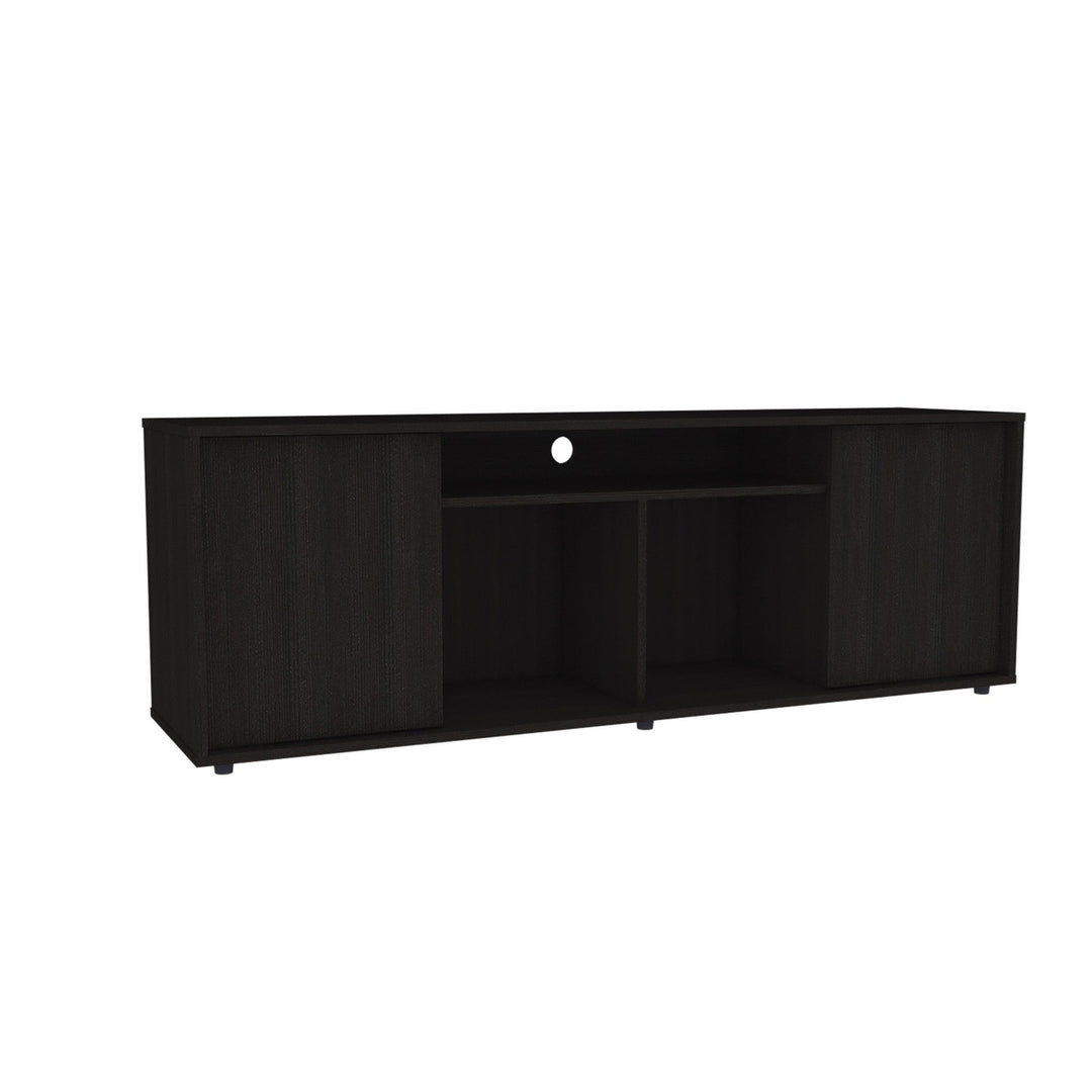 59" Brown and Black Cabinet Enclosed Storage TV Stand Image 2