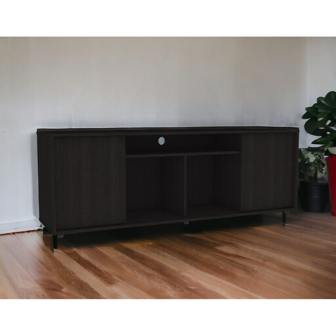 59" Brown and Black Cabinet Enclosed Storage TV Stand Image 3