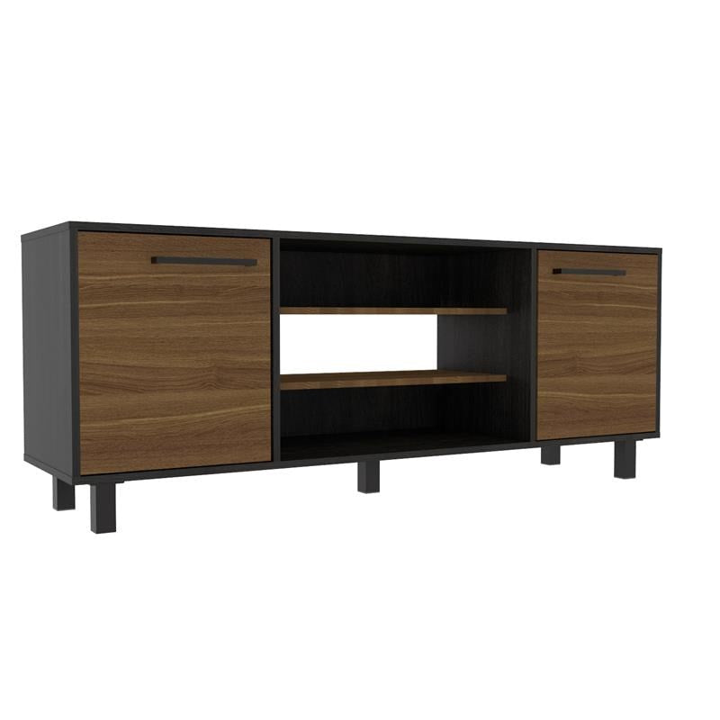 59" Brown And Black Particle Board Open Shelving TV Stand Image 2