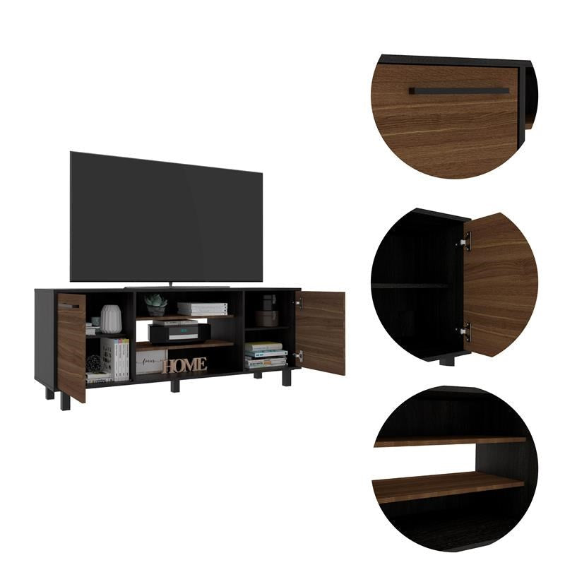 59" Brown And Black Particle Board Open Shelving TV Stand Image 3