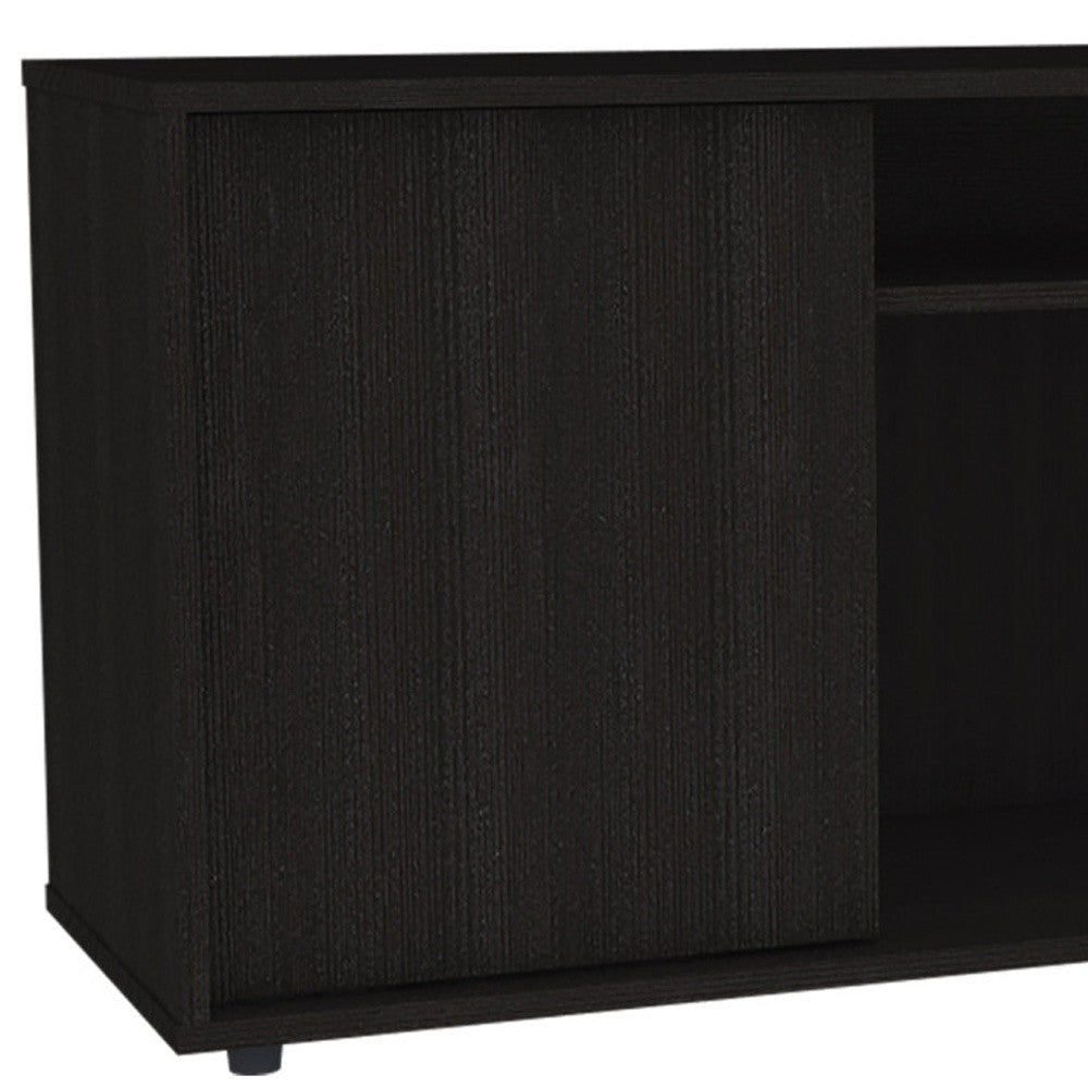 59" Brown and Black Cabinet Enclosed Storage TV Stand Image 6