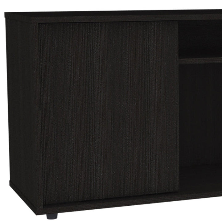 59" Brown and Black Cabinet Enclosed Storage TV Stand Image 6