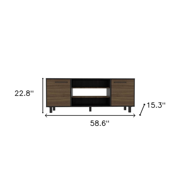 59" Brown And Black Particle Board Open Shelving TV Stand Image 4