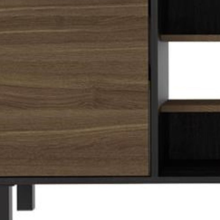 59" Brown And Black Particle Board Open Shelving TV Stand Image 5