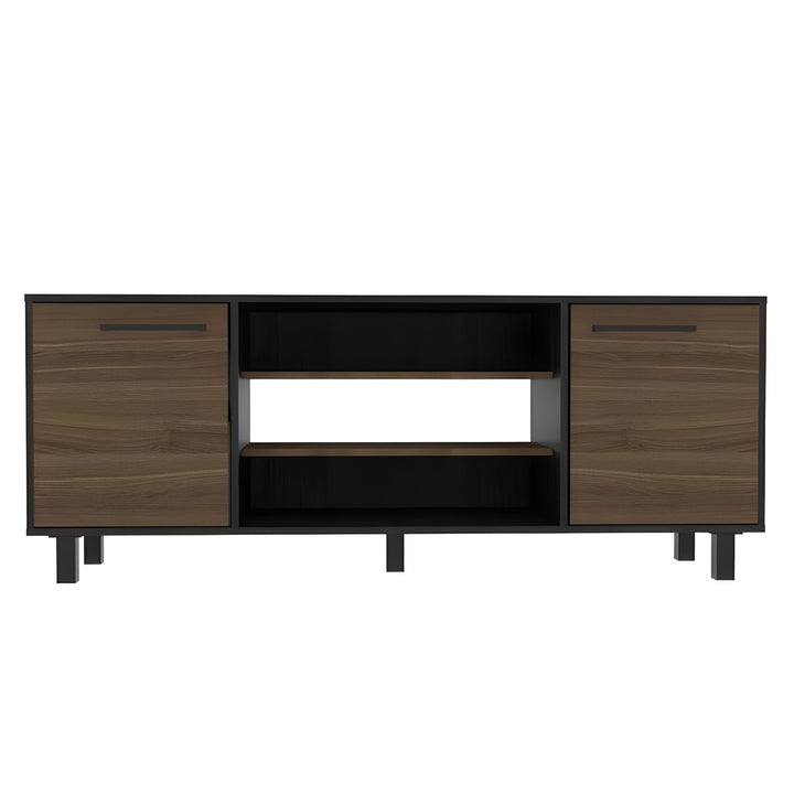 59" Brown And Black Particle Board Open Shelving TV Stand Image 7