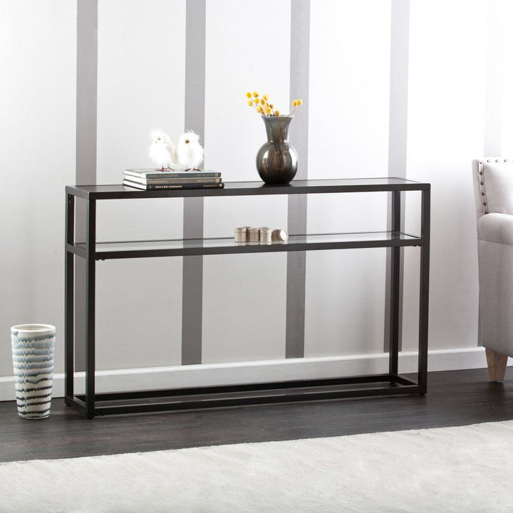 50" Black Glass Frame Console Table With Storage Image 1