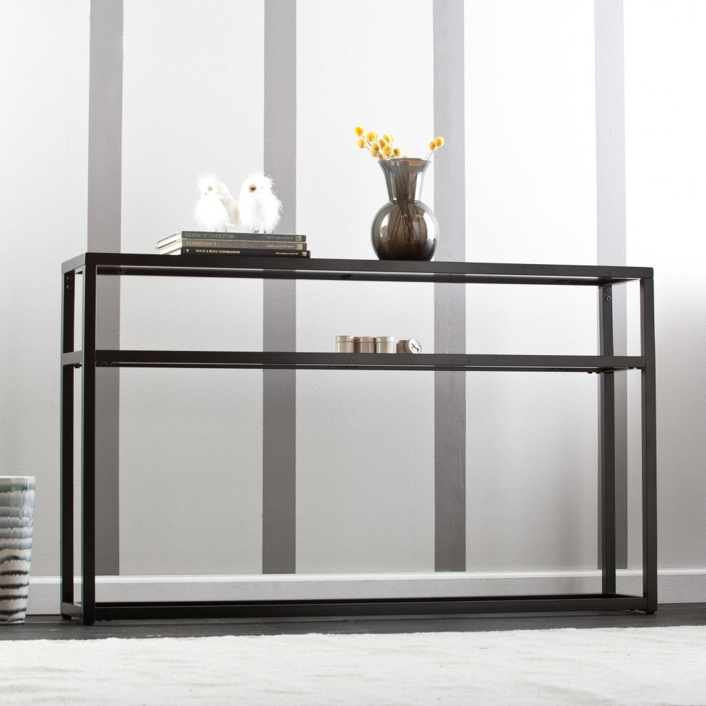 50" Black Glass Frame Console Table With Storage Image 2