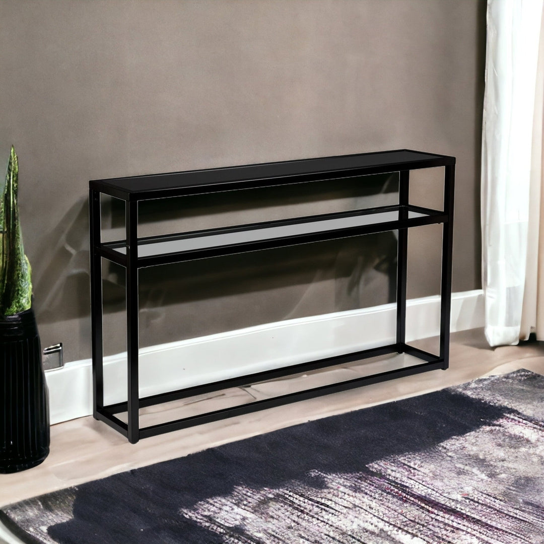 50" Black Glass Frame Console Table With Storage Image 5