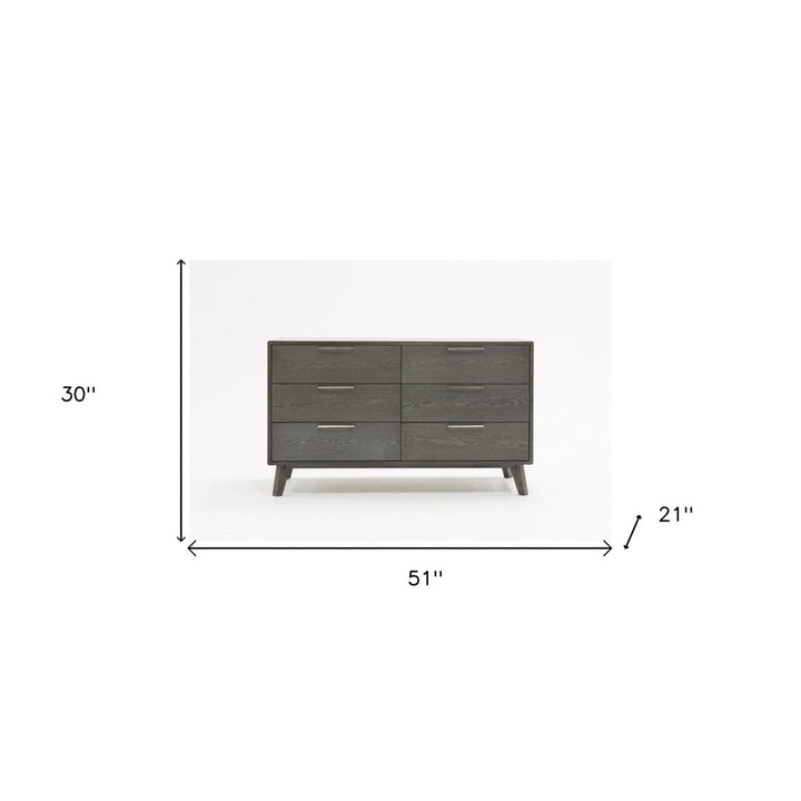 51" Grey Wash Solid Wood Six Drawer Double Dresser Image 9