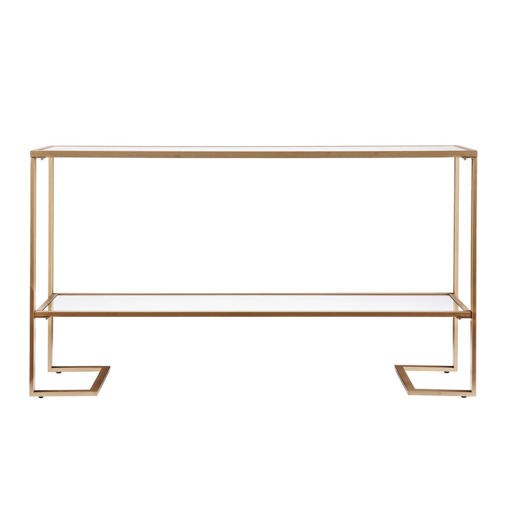 52" Clear and Gold Glass Mirrored Frame Console Table With Storage Image 3