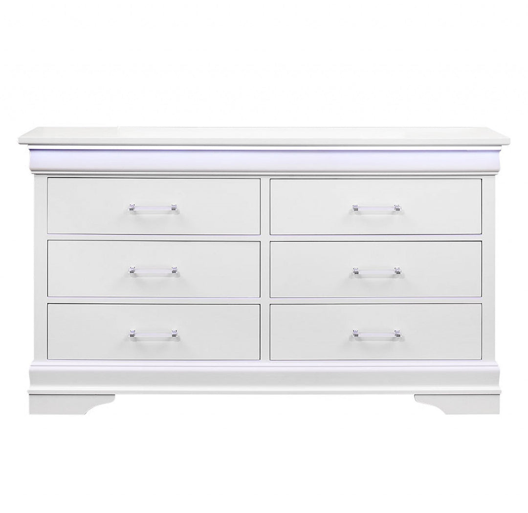 59" White Solid Wood Six Drawer Double Dresser with LED Image 1