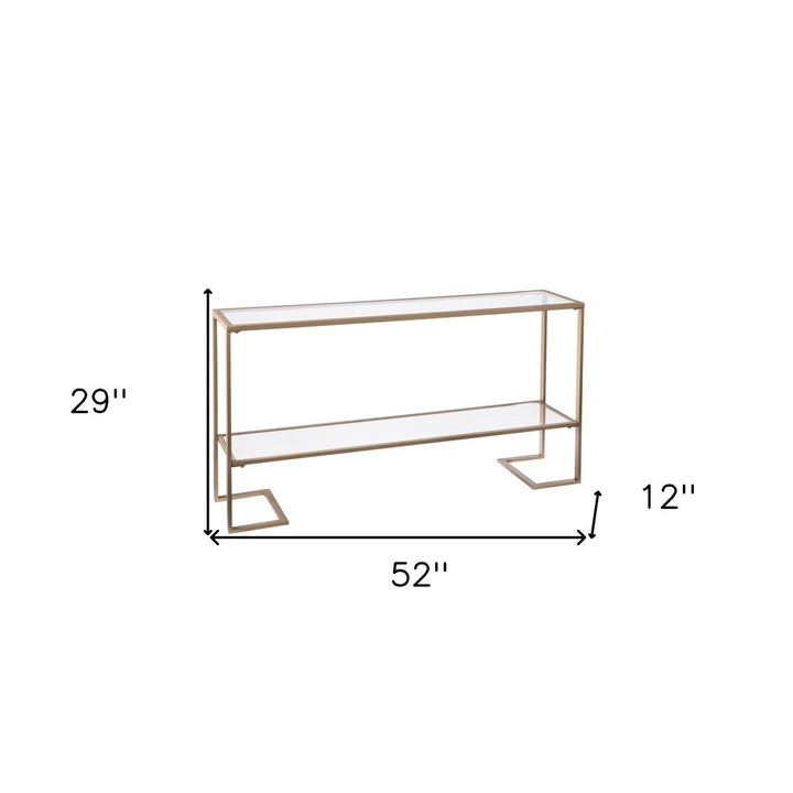 52" Clear and Gold Glass Mirrored Frame Console Table With Storage Image 8