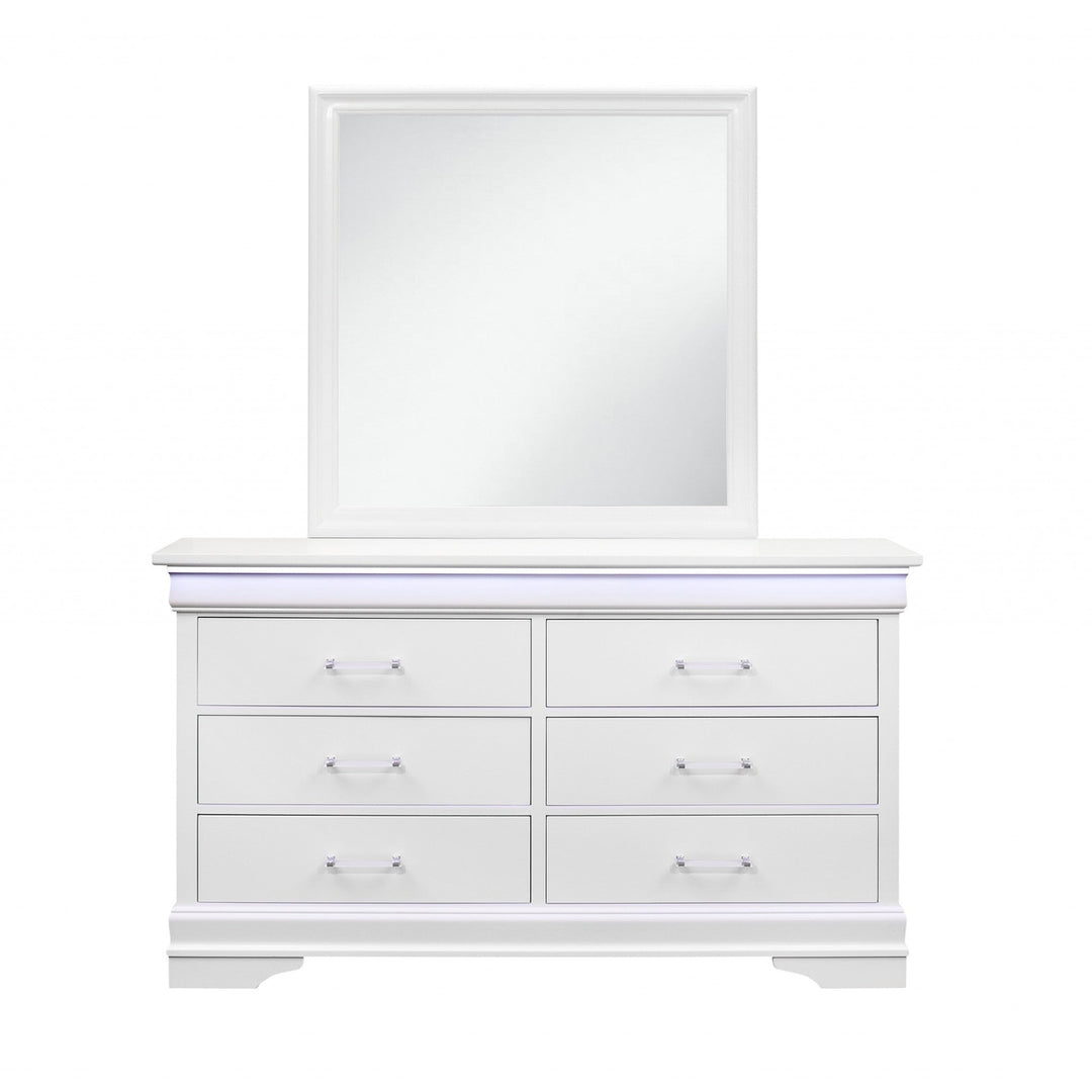 59" White Solid Wood Six Drawer Double Dresser with LED Image 2