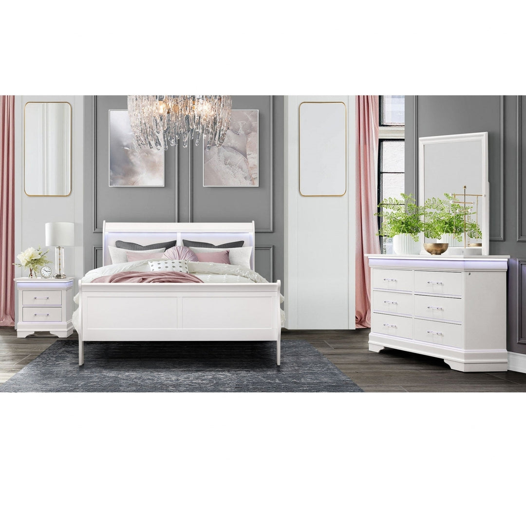 59" White Solid Wood Six Drawer Double Dresser with LED Image 3