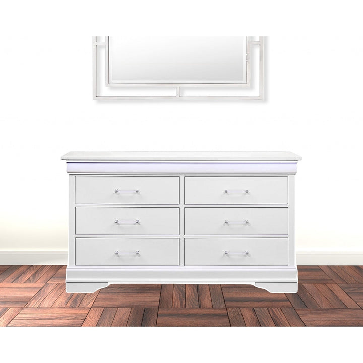 59" White Solid Wood Six Drawer Double Dresser with LED Image 4