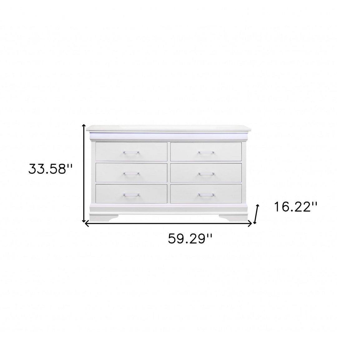 59" White Solid Wood Six Drawer Double Dresser with LED Image 5