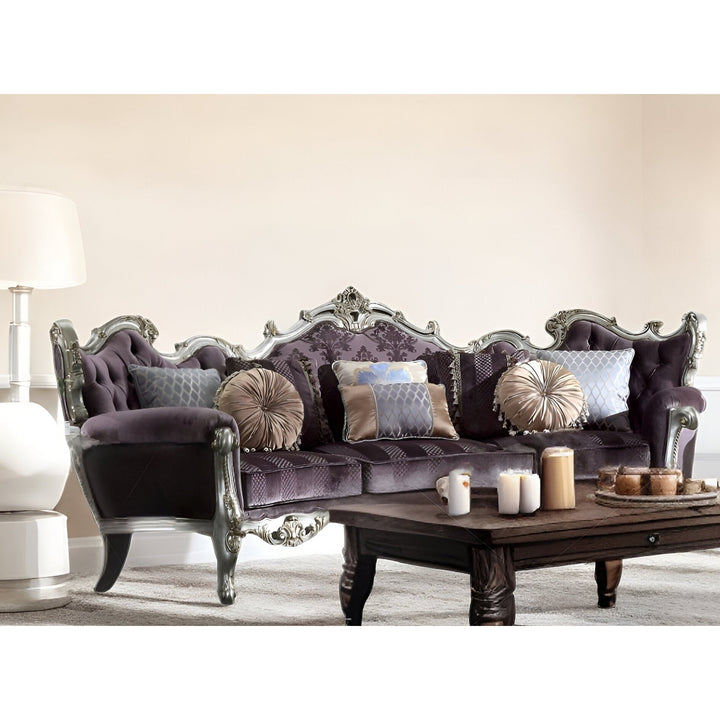 52" Platinum Velvet Striped Sofa With Champagne Legs Image 5