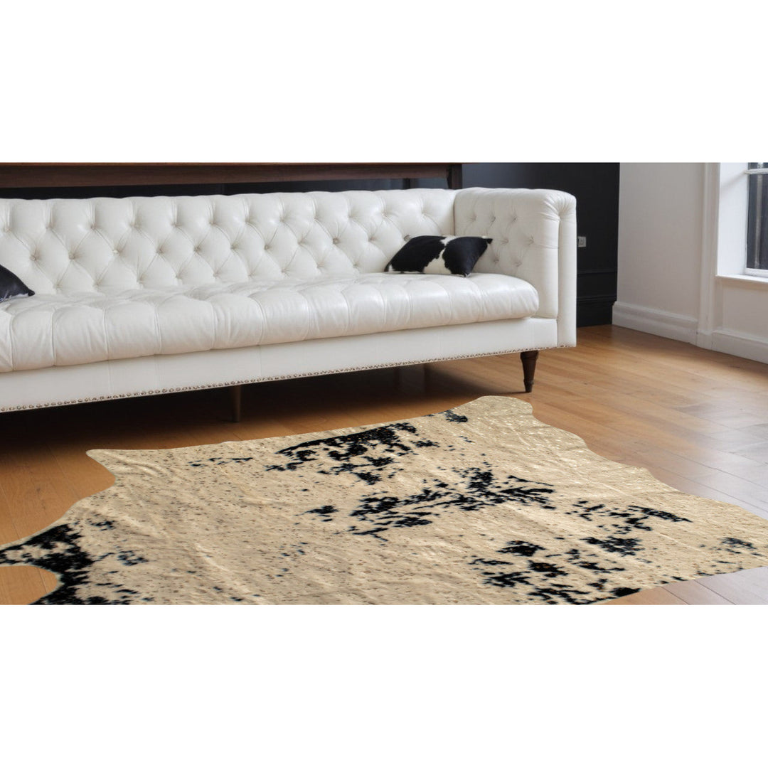 5 X 8 Off White Black and Gold Faux Cowhide Washable Area Rug Image 5