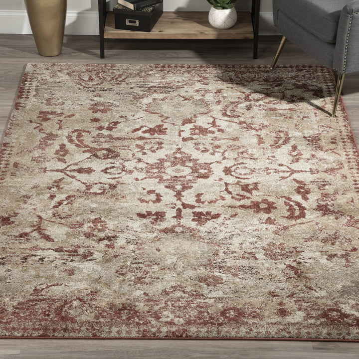 5 x 8 Red and Beige Oriental Area Rug Image 2