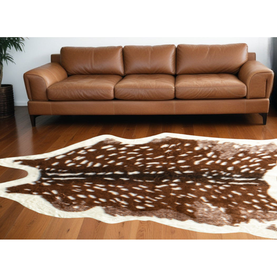 5 X 8 Off White And Brown Faux Cowhide Tufted Washable Non Skid Area Rug Image 6