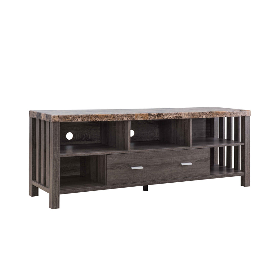 60" Dark Grey Faux Marble And Manufactured Wood Cabinet Enclosed Storage TV Stand Image 1